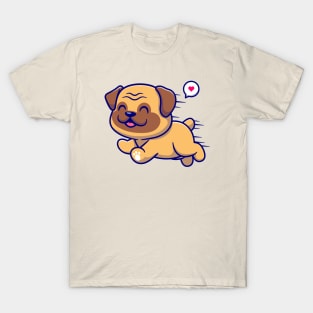 Cute Pug Dog Running Cartoon T-Shirt